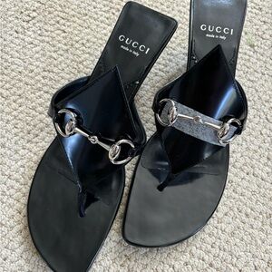 Gucci Black Sandals with Signature Metal Accent